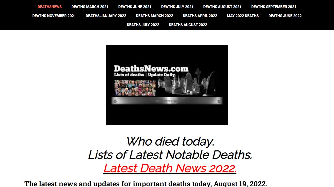 Who Died Today - Lists of Latest Notable Deaths 2022. Deaths News