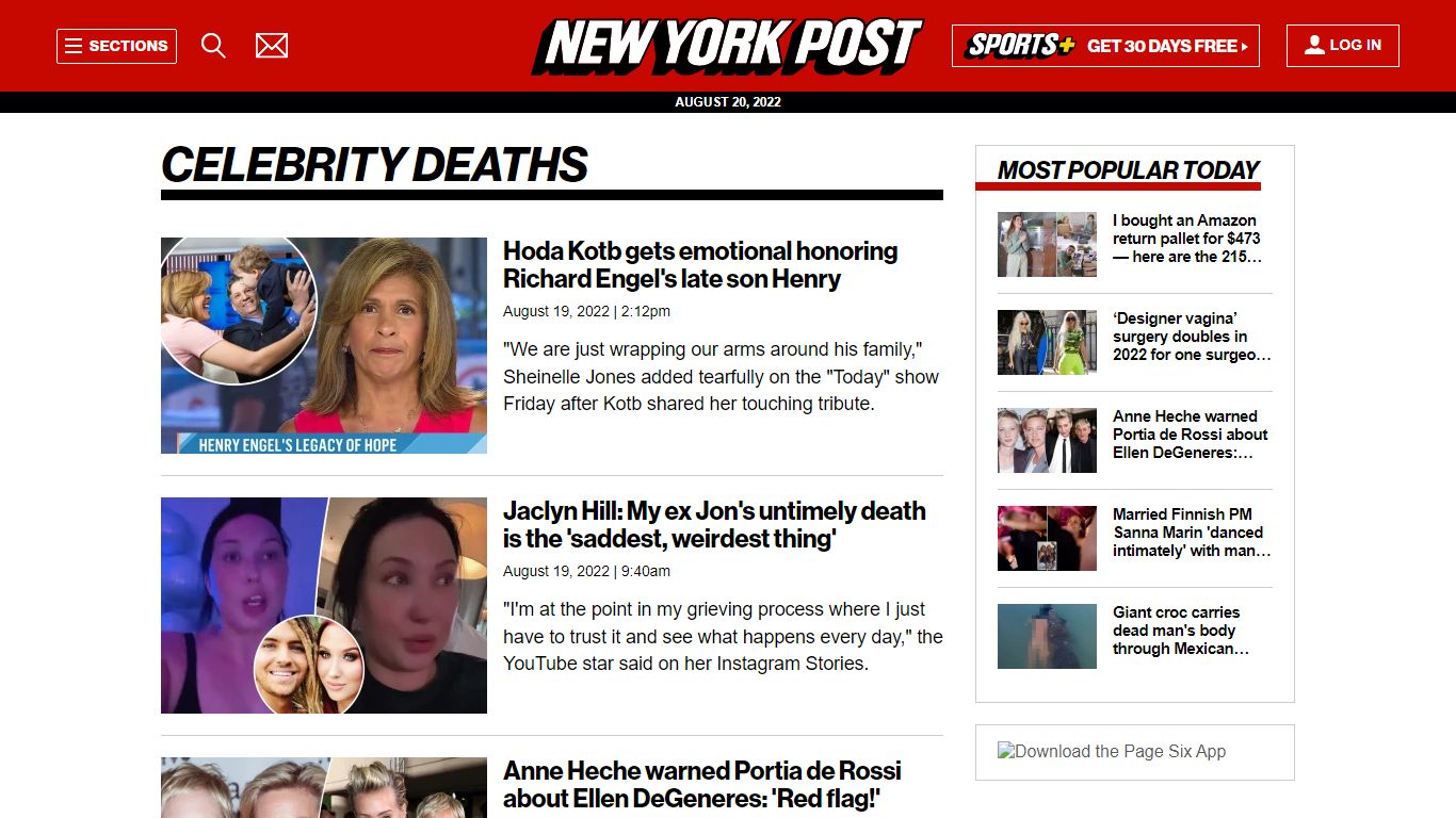 Celebrity Deaths | New York Post